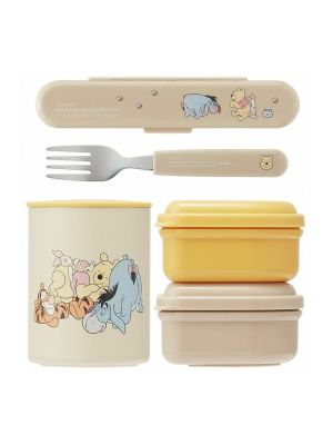 Skater Lunch box with heat insulation jar with ultra-lightweight compact fork case 560ml [Winnie the Pooh / Smoky color]